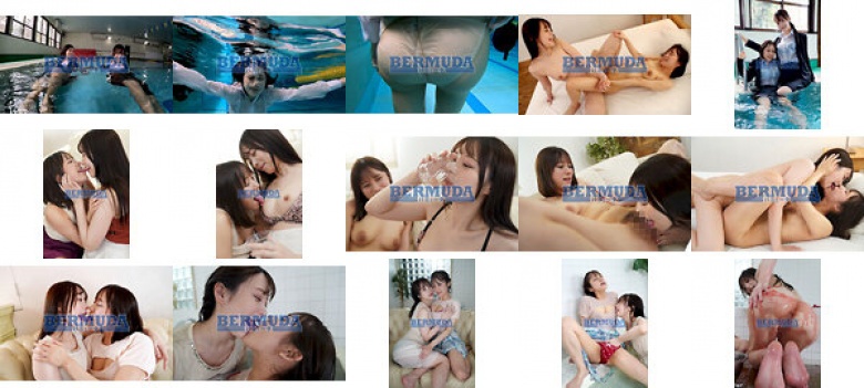 下班回家的同事在潮湿透明的泳池里与她进行激烈的同性恋舌头性行为:样本图像